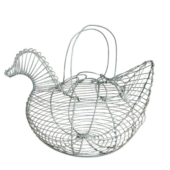 Modern Vintage Silver Wire Chicken Hen Basket - Picture 2 of 4